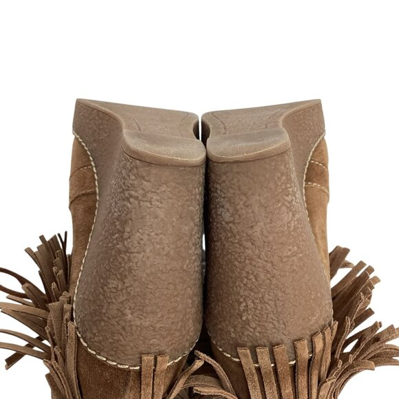 Sam Edelman Kemper Fringe Wedge Suede Booties Womens 8 Brown Faux Sherpa Lining - Picture 7 of 13